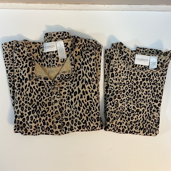 Liz 2pc Animal Print set Button up cardigan & Sleeveless Tee Women’s S Cotton - Picture 1 of 11